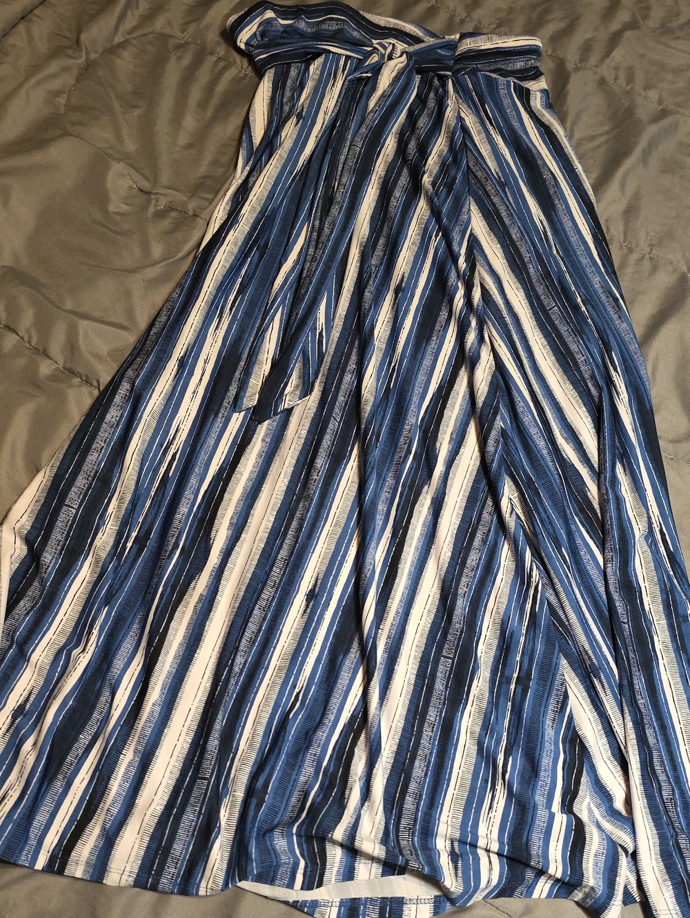 Robert Louis Blue and White Striped Maxi Skirt with Waist Tie